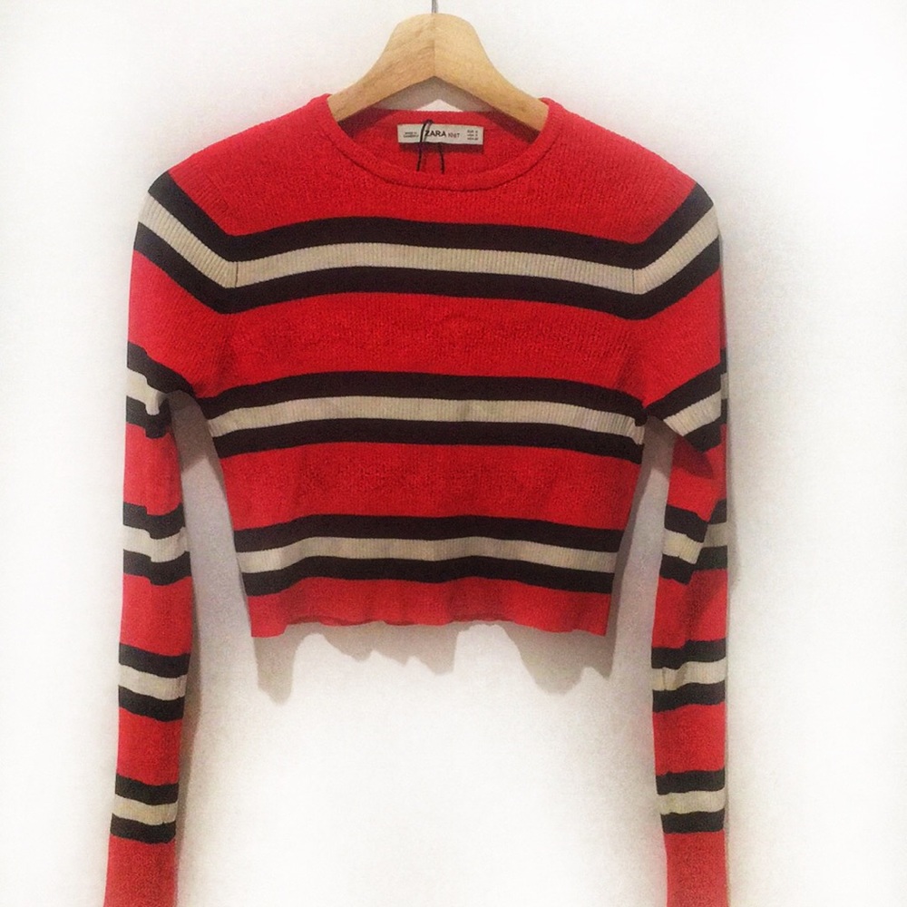 SEXY ZARA striped red black white CROPPED SWEATER